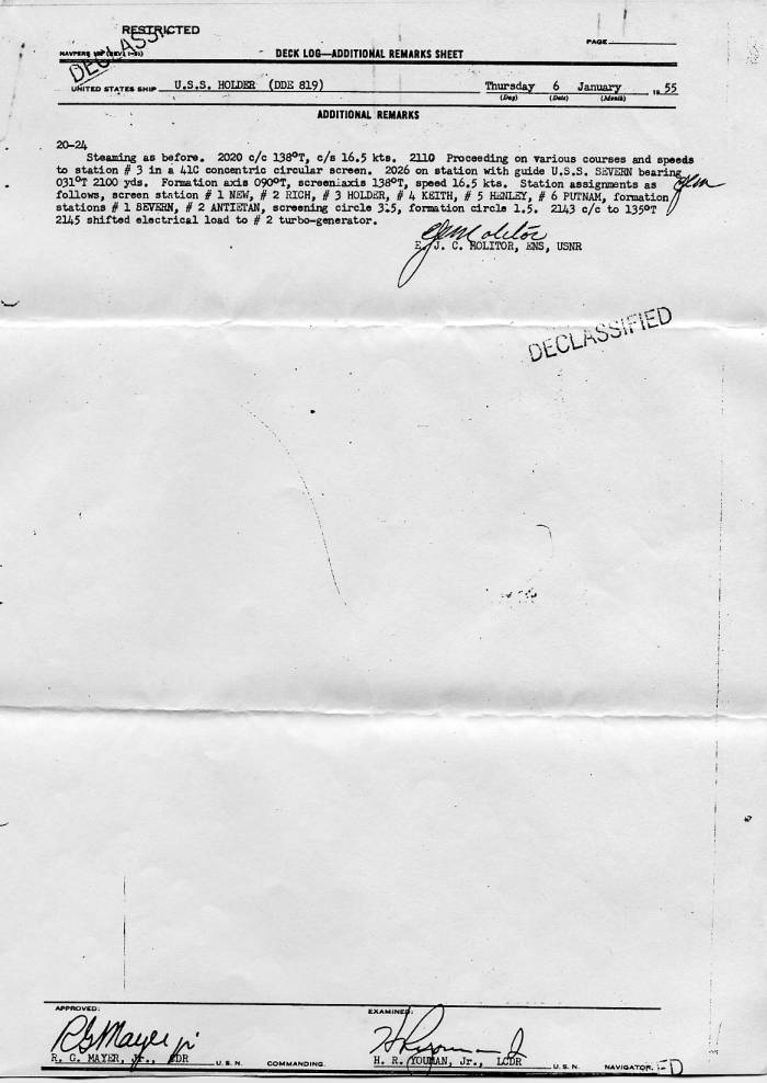 Deck Log Additional Remarks Sheet 06 January 1955